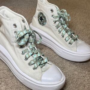 Converse White High-Top Sneakers with Mint Accents